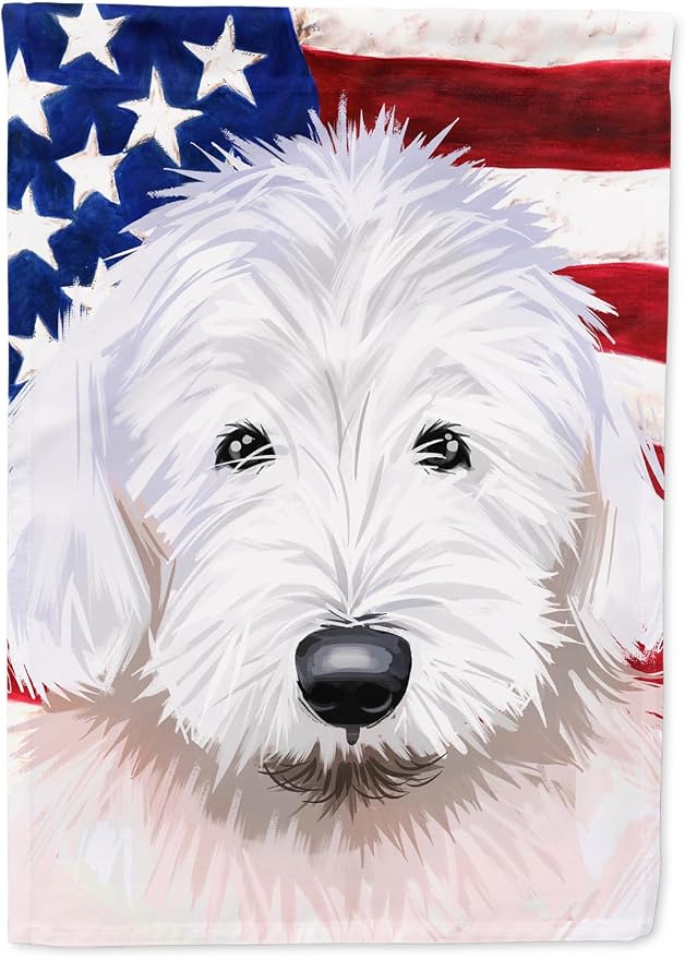 Caroline's Treasures CK6635GF Old English Sheepdog American Flag Garden Flag Mailbox Flag Decorative Yard Flag Banner Outside Patio Artwork Yard Flower Beds, Garden Size, Multicolor