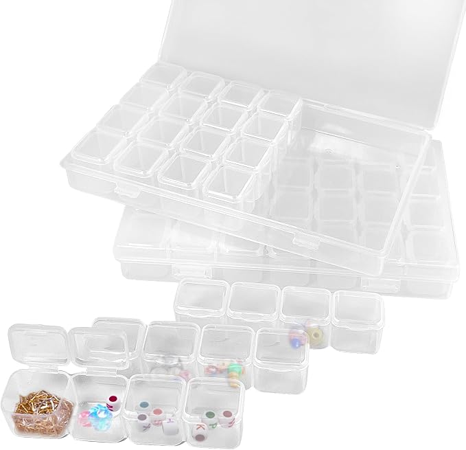 Guyuyii 2 Pack 28 Grids Diamond Painting Storage Organizer | 56 Slots Bead Storage Containers with Snap-Lock Lids for DIY, Diamond Drills, Earrings, Jewelry, Small Craft Supplies