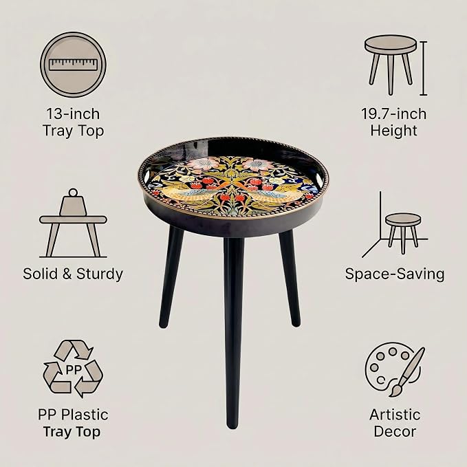 Round Indoor Side Tables with Detachable Wooden 3 Legs, Versatile Tray Table, Perfect for Round Coffee Table Tea, and Relaxation Time 17.7 Inch (Strawberry)