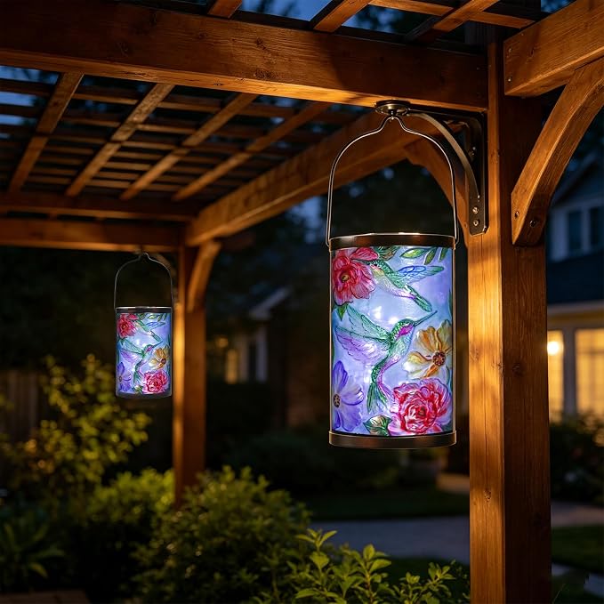 Hanging Solar Lantern Outdoor Waterproof LED Hummingbird Solar Lights Outdoor Decorative Solar Lanterns Tabletop Lamp for Patio Garden Yard Decor