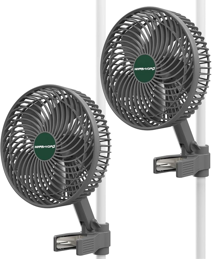 MARS HYDRO 2PCS 6''Oscillating Clip-On Grow Tent Fan,10 Speeds,EC Motor | Weatherproof Fan For Plants, Air Circulation Cooling For Hydroponics, Greenhouse,Supports App Control Via Icontrol Controller