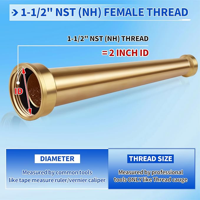 Brass Fire Equipment Hose Nozzle, 1-1/2" NST (NH) Fire Hydrant Hose Nozzle, 10" Length, 1/2" Orifice (1.5'' NH/NST)