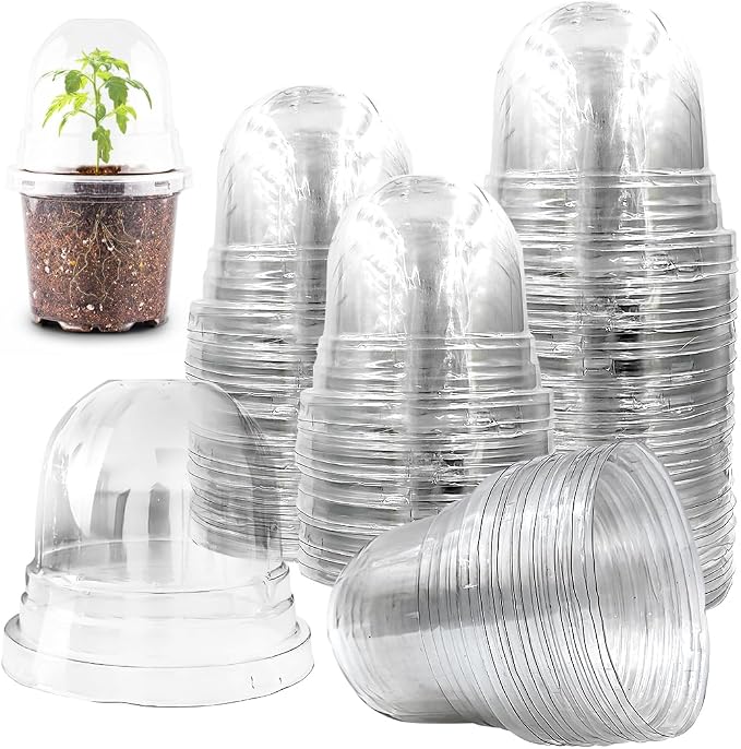 RooTrimmer Humidity Domes for 4 Inch Pots, 100 Pack Transparent Plant Dome Covers with Ventilation, Clear Nursery Pot Domes for Seed Starting, Seedling Germination, and Gardening
