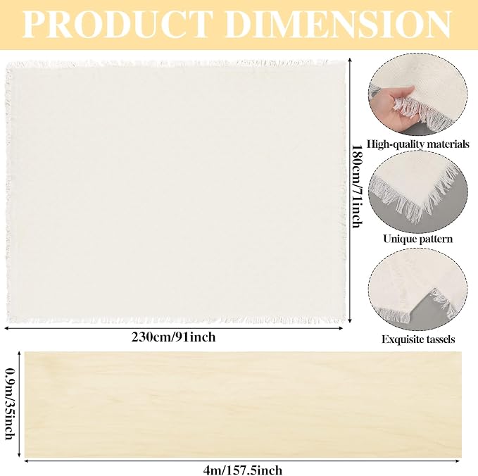 Novabright 3 Pcs Picnic Kit Folding Portable Wine Picnic Table Extra Large Outdoor Boho Blanket 91'' x 71'' Table Runner Woven Cotton Oversize Washable for Romantic Camping Wedding(Beige)