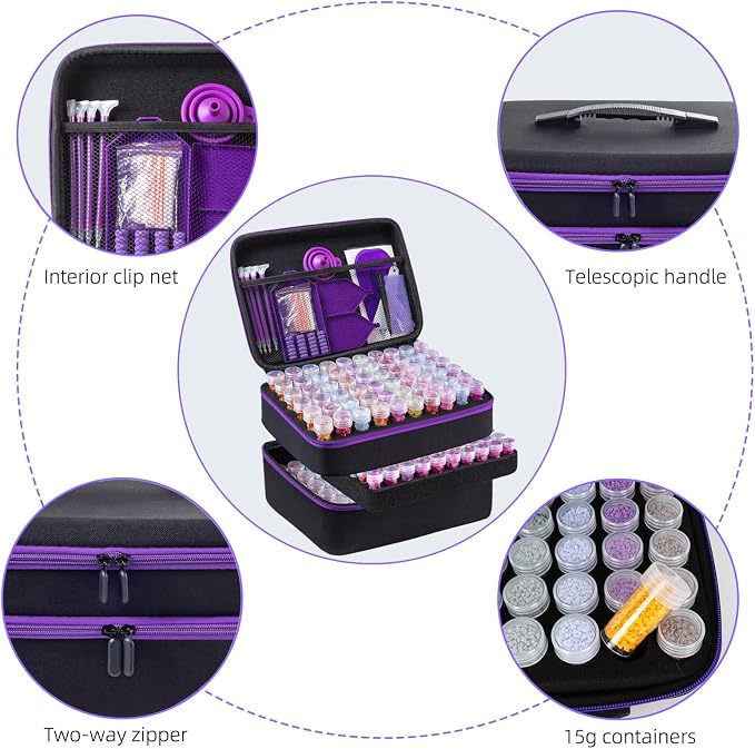 LEIYULY 180 Slots Storage Container for Diamond Art Kits with Diamond Art pens Tools and Portable Bead Storage Boxes