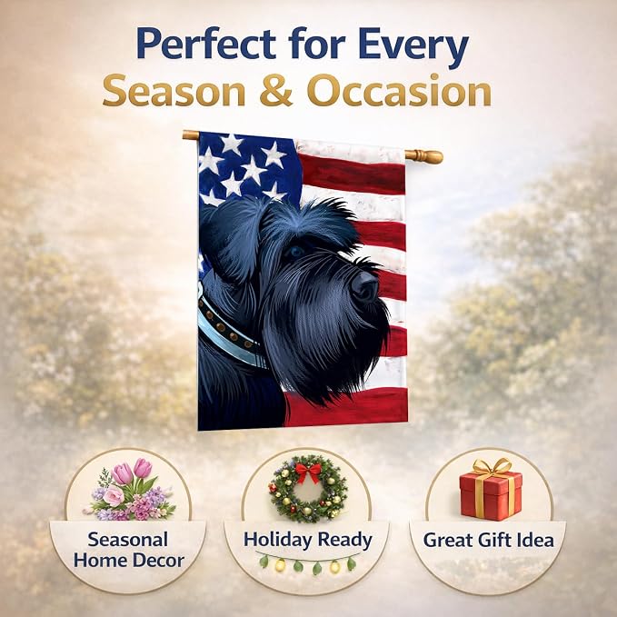 Caroline's Treasures CK6540CHF Giant Schnauzer Dog American Flag House Flag Large Porch Sleeve Pole Decorative Outside Yard Banner Artwork Wall Hanging, Polyester, House Size, Multicolor