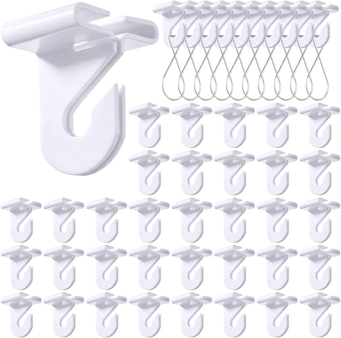Leinuosen 120 Pcs Drop Ceiling Hooks Bulk 60 Right and Left Ceiling Hook for Hanging 60 Metal Ceilings Hook Clips White Heavy Duty T-bar Clips for Hanging Plant Suspended Drop Ceilings Tile Decoration