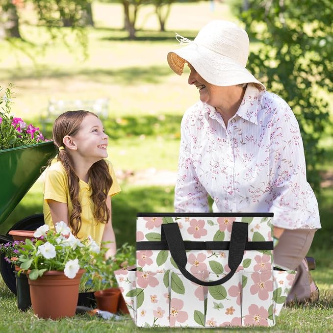 Garden Tote Bag with 10 Pockets Flowers Heavy Duty Gardening Bags for Tools Organizer Storage Bag with Handle for Garden Lawn Yard Casual