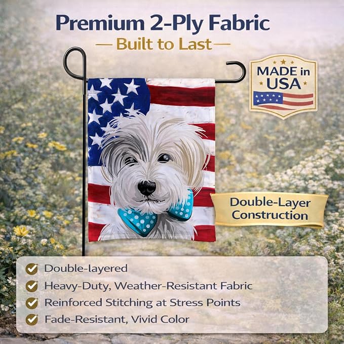 Caroline's Treasures CK6721GF Sporting Lucas Terrier American Flag Garden Flag Mailbox Flag Decorative Yard Flag Banner Outside Patio Artwork Yard Flower Beds, Garden Size, Multicolor