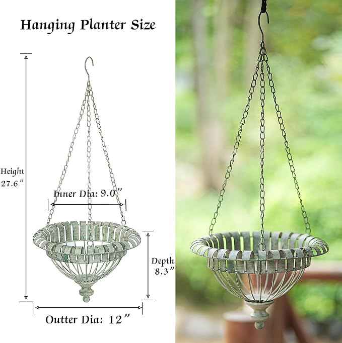 Metal Hanging Planter,Outdoor Hanging Planter for Garden,Patio,Porch. | 27.6"×9" Hand-Crafted Rusty Hanging Basket Plant Holder,Decorative Hanging Planter,,Outdoor Decor