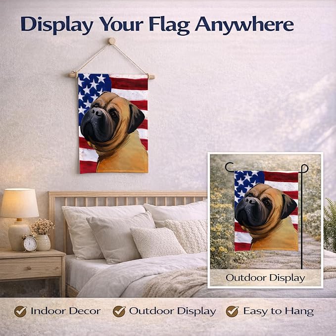 Caroline's Treasures CK6469GF Bullmastiff Dog American Flag Garden Flag Mailbox Flag Decorative Yard Flag Banner Outside Patio Artwork Yard Flower Beds, Garden Size, Multicolor