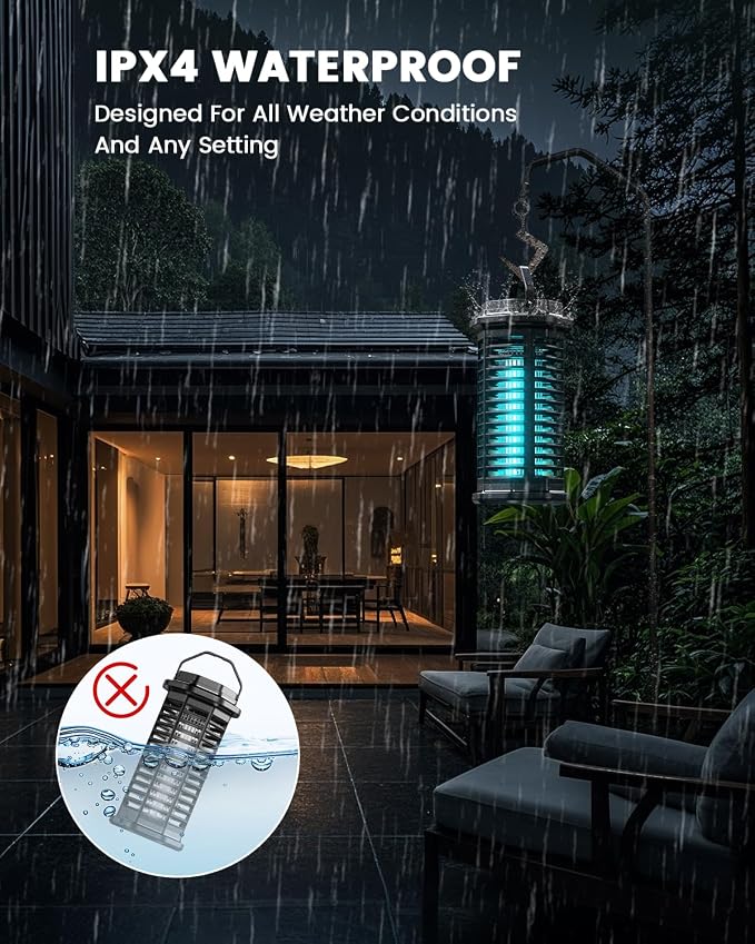 Minimoon Bug Zapper Outdoor, 4200V Electric Mosquito Zapper Indoor, IPX4 Waterproof Insect Zapper Electric Fly Traps, 4Ft Cord, Insect Trap for Yard, Backyard, Patio, Camping