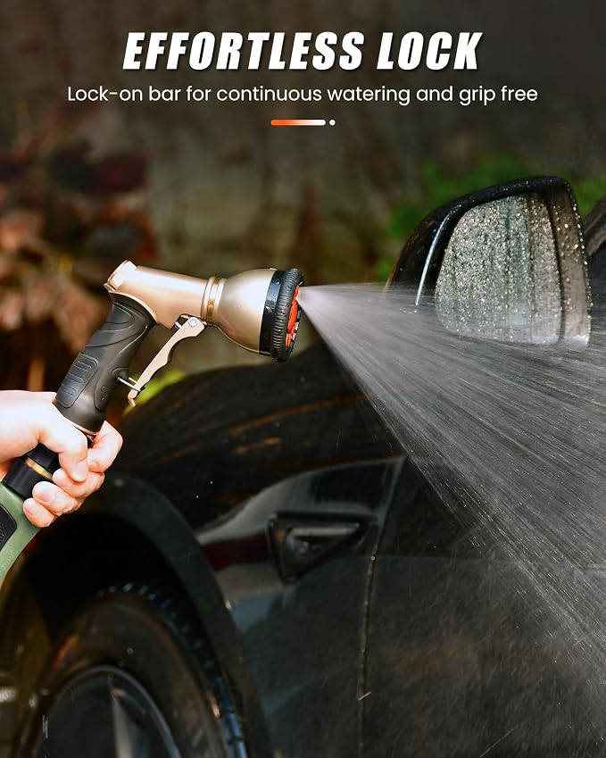 RAINPOINT Garden Hose Nozzle, 9 Spray Patterns Hose Sprayer Nozzle, Heavy Duty Metal Water Hose Nozzle, Adjustable Hand Sprayer, Watering Plants and Lawn, Pet Showering (Nozzle, Orange)