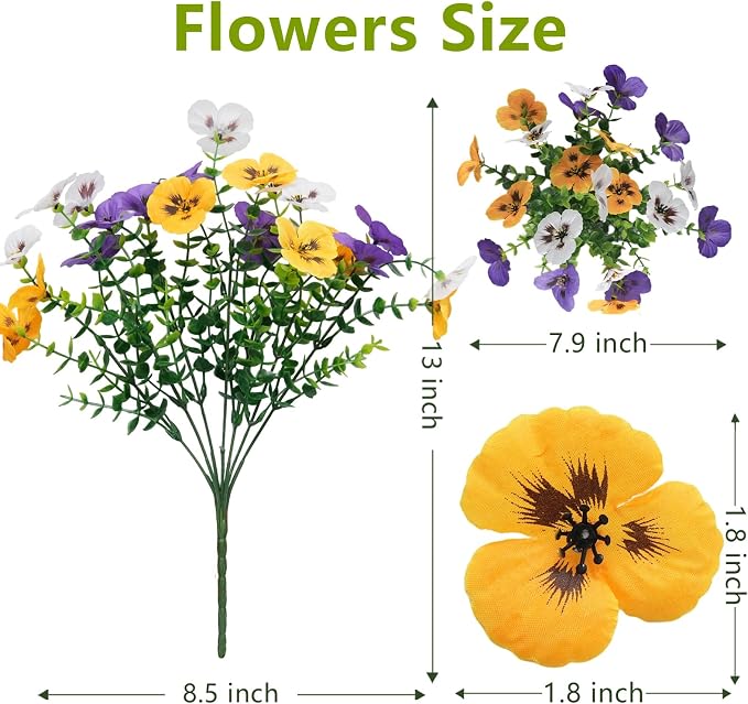 2 Set Artificial Hanging Flowers with Basket for Outdoor Decor, 24 Pcs Silk Pansy Fake Plants for Garden Porch Patio Balcony Yard Home Decoration