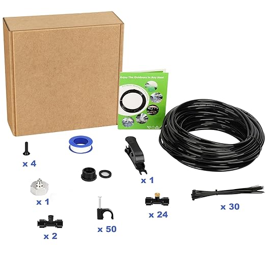 GMAULEE Misting Cooling System, DIY 78.8FT(24M) Misting Line +24 Brass Mist Nozzles+ a Brass Connector(3/4'') Outdoor Mister System for Patio Waterpark Garden Trampoline Greenhouse
