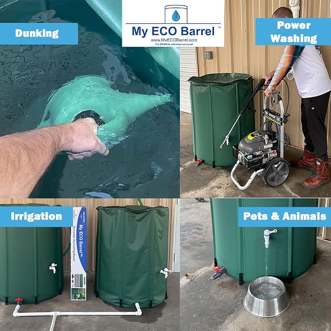 My ECO Barrel™ Rollable/Compressible 132 Gallon Rainwater Harvesting Barrel – Large Rainwater Collection System – High Frequency Welded Seams Plus 360° Zipper, Portable Water Storage Tank; BPA Free