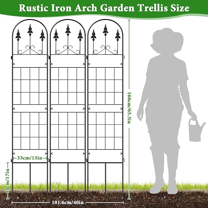 3 Packs Metal Garden Trellis for Climbing Plants (65.3'' x 40'') Rustproof Metal Garden Flower Rose Trellis, Outdoor Climbing Clematis Trellis Cucumbers Support for Courtyards Lawns