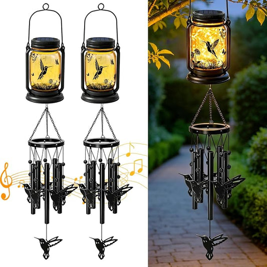 2 Pack Solar Hummingbird Wind Chimes for Outside, Birthday Mother' s Day Gifts for Mom Women Grandma,Solar Hummingbird Wind Chime Light Hanging Wind Chimes Outdoor,IP65 Waterproof, Yard Garden Terrace