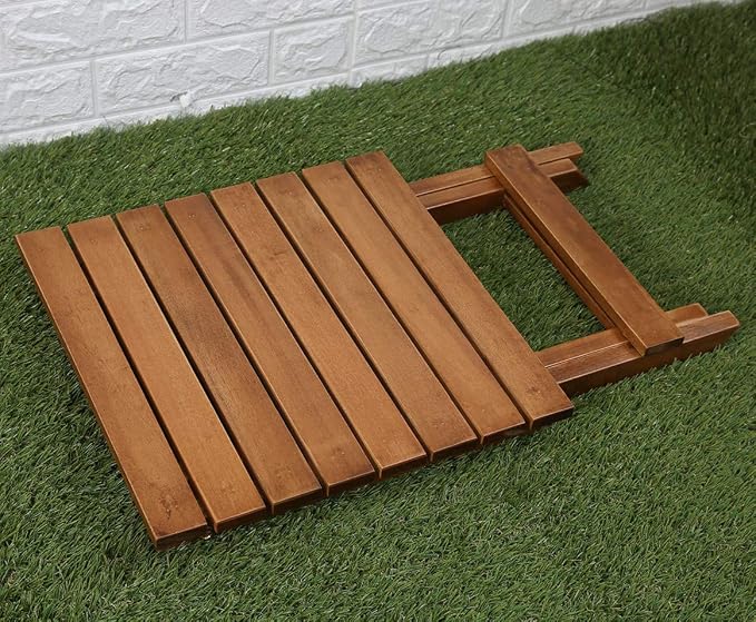 Outdoor Small Table Square Folding Wooden Patio Side Table Furniture Table for Adirondack Chair, Balcony, Porch, No Assembly Required, Brown
