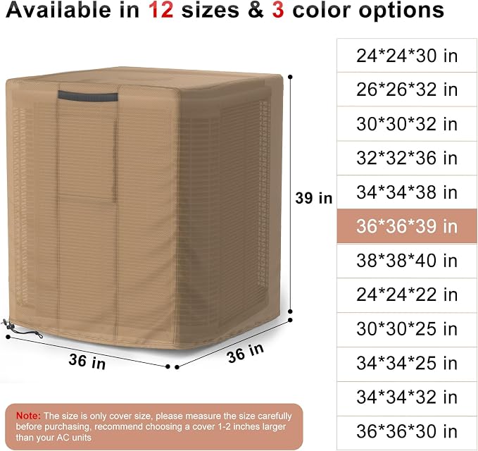Mrrihand Central Air Conditioner Cover for Outside Units Waterproof Heavy Duty AC Unit for Outdoor Large AC Cover for Winter (36"X36"X39")-Brown