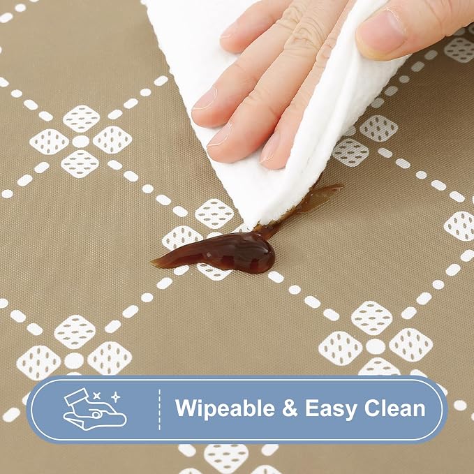 misaya Rectangle Vinyl Table Cloth, Elastic Fitted Tablecloth with Flannel Backing, Waterproof Plastic Table Cover Fits 6 Foot Folding Tables for Picnic, Camping, Indoor and Outdoor (Khaki, 30" x 72")