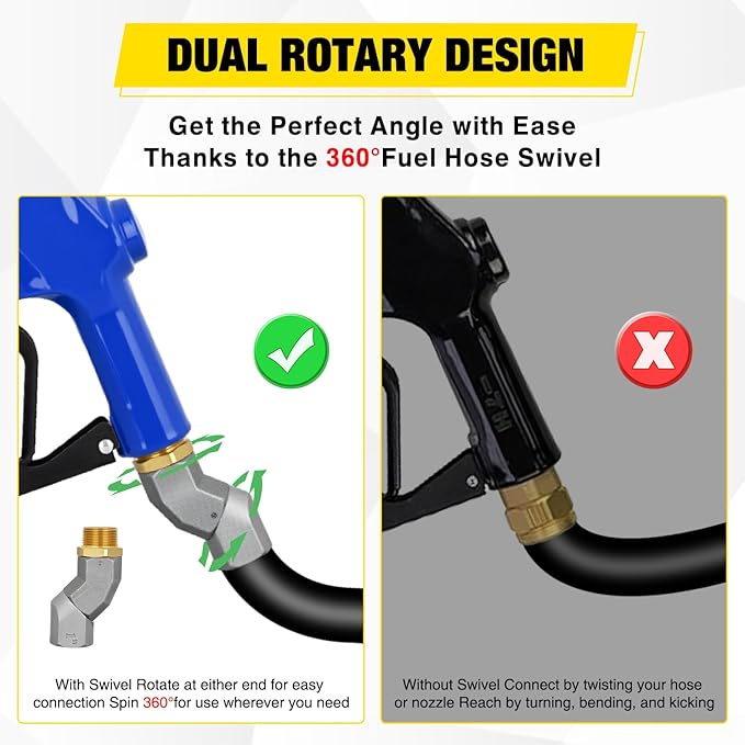 Nilight 1" NPT Fuel Nozzle with Fuel Hose Swivel, High Flow Auto Shut Off Gas Pump Transfer Refilling Nozzle with Adjustable Speed Padlock for Gasoline, Kerosene, Diesel