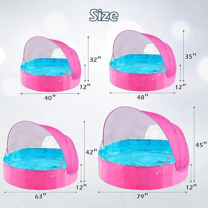 Jasonwell Kiddie Baby Pool with Canopy - Foldable Infant Toddler Kids Pool with Shade Baby Beach Essentials Tent Swimming Wading Pools for Toddlers 1-3 + Kids Dogs Ball Pit Backyard Water Play R, 40"