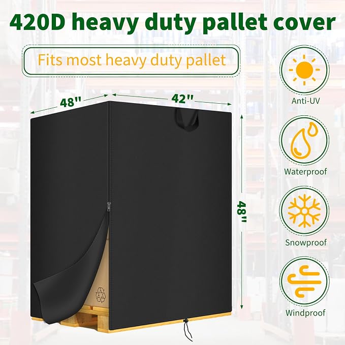 Outdoor Pallet Cover, Waterproof 420D Oxford Cargo Turnover Cover Protector Pallet Cushions Dust Covers Fit for 48"L x 42"W x 48"H