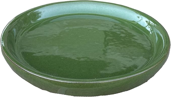 17.5 Inch Plant Saucer (Ceramic) - Round Atomic Green Flower Pot Tray - Handcrafted, Durable Planter Base