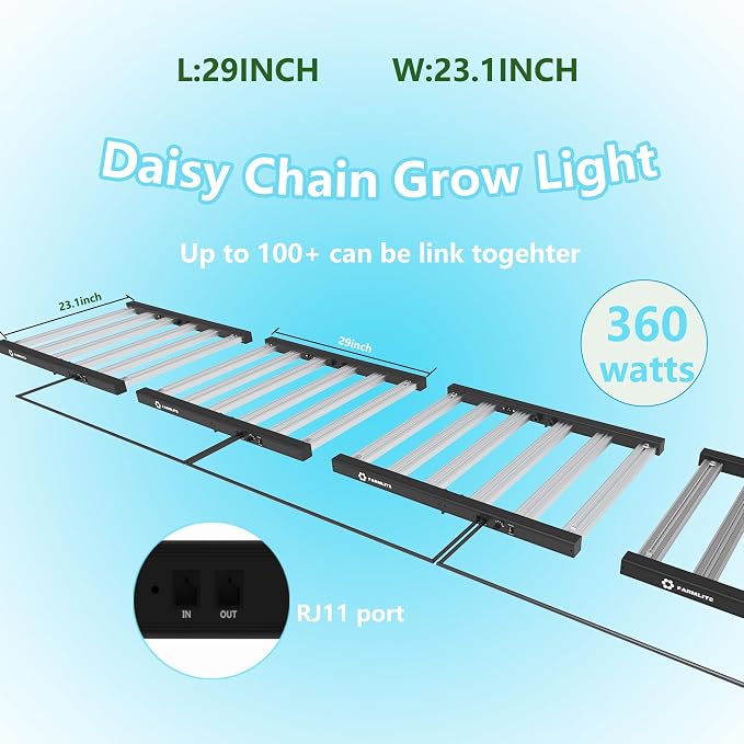 FARMLITE LED Grow Lights for Indoor Plants Full Spectrum Growing Light Bar Plant Hanging Growing Lamps Seedling Daisy Chain Dimmable Board 4x4ft Coverage (360watts)