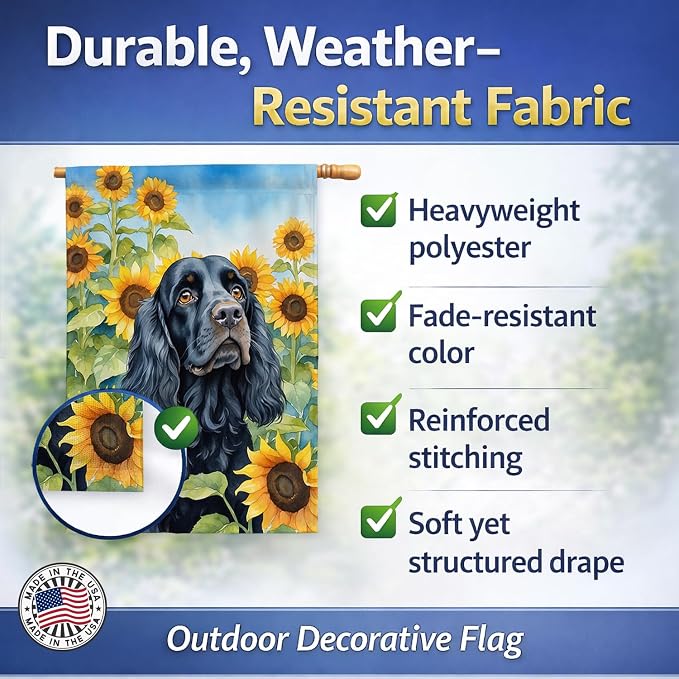 Caroline's Treasures DAC6060CHF Cocker Spaniel in Sunflowers House Flag Large Porch Sleeve Pole Decorative Outside Yard Banner Artwork Wall Hanging, Polyester, House Size, Multicolor