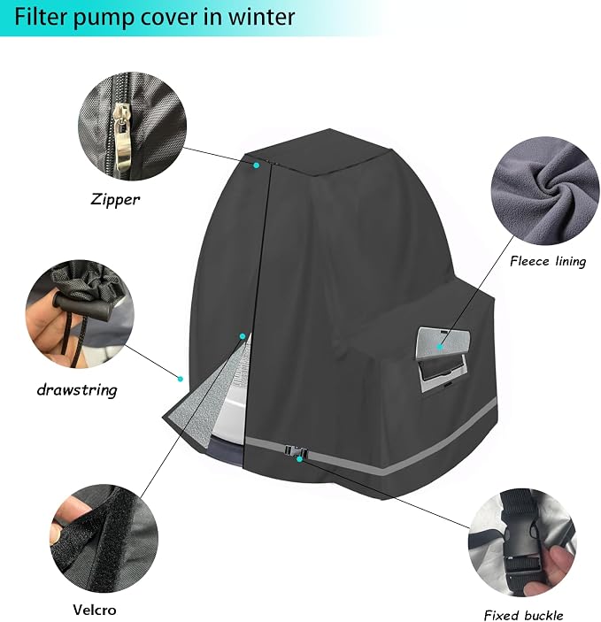 XCZ Sand Filter Pump Cover. Winter Insulated Cover. With Sherpa Lining. Suitable for 12-16in Sand Filter Pumps. Black