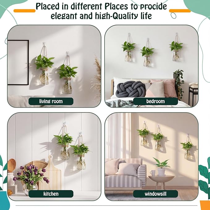 Baderke 9 Sets Window Hanging Propagation Stations 3.35'' Plastic Propagation Vases with Suction Cup & Traceless Nail, Propagated Holder Wall Jars for Office Garden Decoration Gift