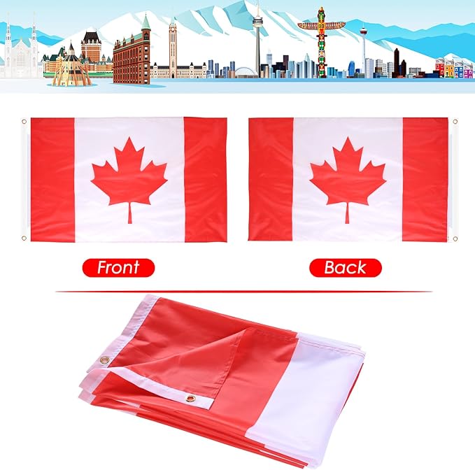 AhfuLife 2 Pcs Canada Flag 3 x 5 Ft, Large Canadian Flags for Outside - Double Side with Brass Eyelets for Olympic Party Decorations, Bar Garden Street Decoration Indoor Outdoor