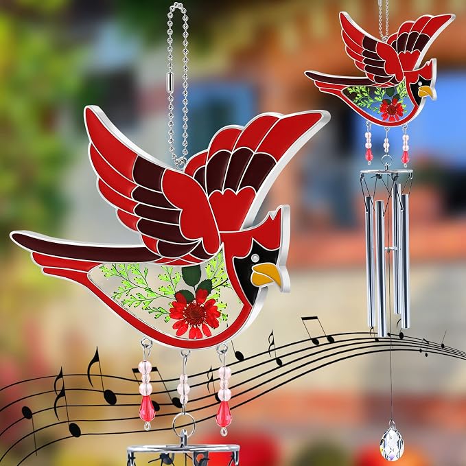 KY&Bosam Cardinal Wind Chimes for Outside Memorial Sympathy Gifts 20" Memorial Wind Chimes for Loss of Loved One Cardinal Sympathy Wind Chimes Bereavement Condolence Remembrance Gift for Loss of Mom
