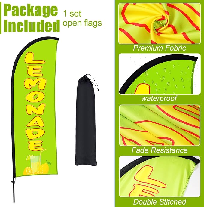 Buryeah Lemonade Feather Flag for Business Advertising 7 x 5.4ft Feather Flag Sign with Flagpole Ground Stake Portable Bag Lemonade Themed Banner with Rope for Outside Garden Business Party(Green)