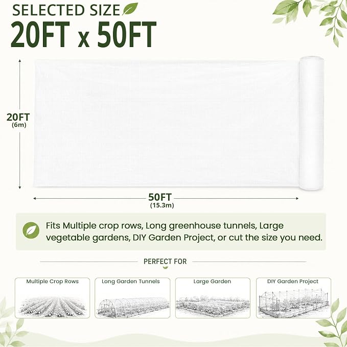 20x50Ft Garden Netting, Fine Mesh Insect Netting for Plant Protection | Mosquito Bug Bird Barrier Mesh Cover Insect Barrier for Raised Beds, Greenhouses Vegetables Fruits Flowers Raised Bed