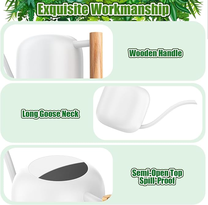 Green Moon 1.2L/41oz Metal Metal Watering Can with Long Spout, White | Metal Stainless Steel Watering Can for Indoor Plants, House Bonsai, Succulents, and Garden Flowers, Decorative Watering Cans