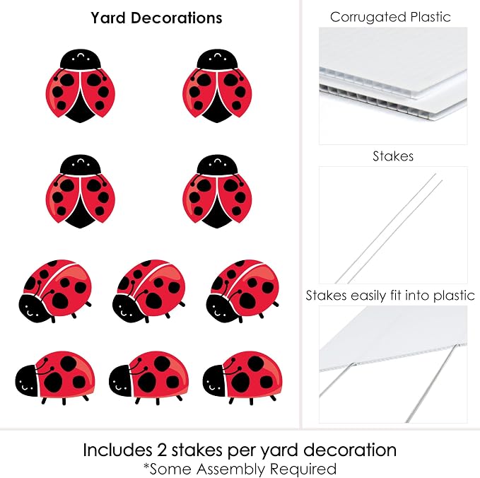 Big Dot of Happiness Happy Little Ladybug - Lawn Outdoor Baby Shower or Birthday Party Yard Decorations - 10 Piece