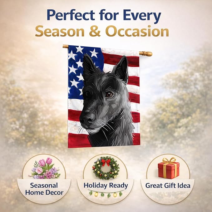 Caroline's Treasures CK6701CHF Seskar Seal Dog American Flag House Flag Large Porch Sleeve Pole Decorative Outside Yard Banner Artwork Wall Hanging, Polyester, House Size, Multicolor
