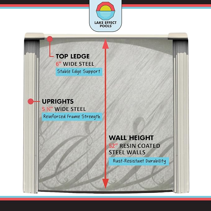 Lake Effect Pools 'Meadows' 12 ft x 18 ft Oval Above Ground Swimming Pool | 52 Inch Steel Side Walls | Kit Includes: 25 Gauge Overlap Liner & Widemouth Skimmer