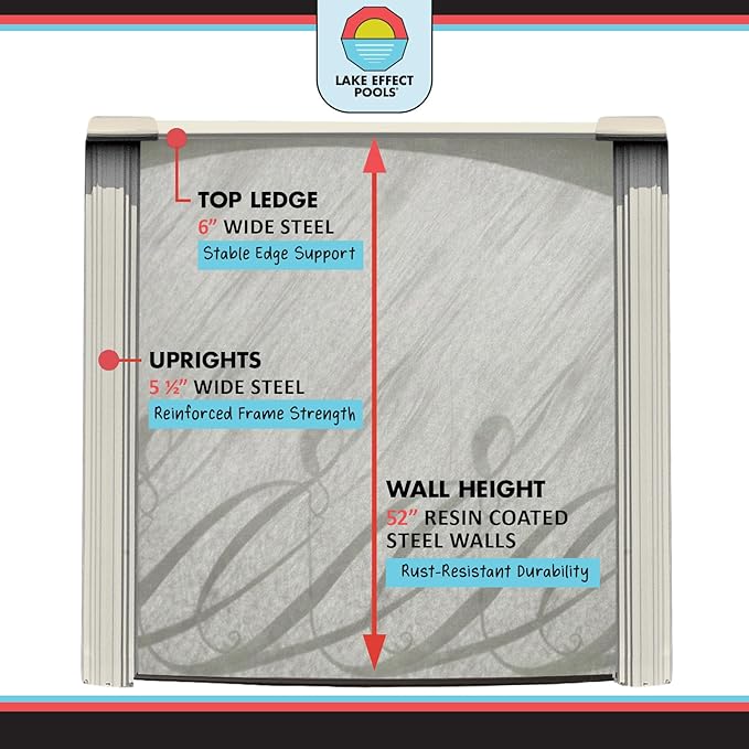 Lake Effect Pools 'Meadows' 21 ft Round Above Ground Swimming Pool | 52 Inch Steel Side Walls | Kit Includes: 25 Gauge Overlap Liner & Widemouth Skimmer