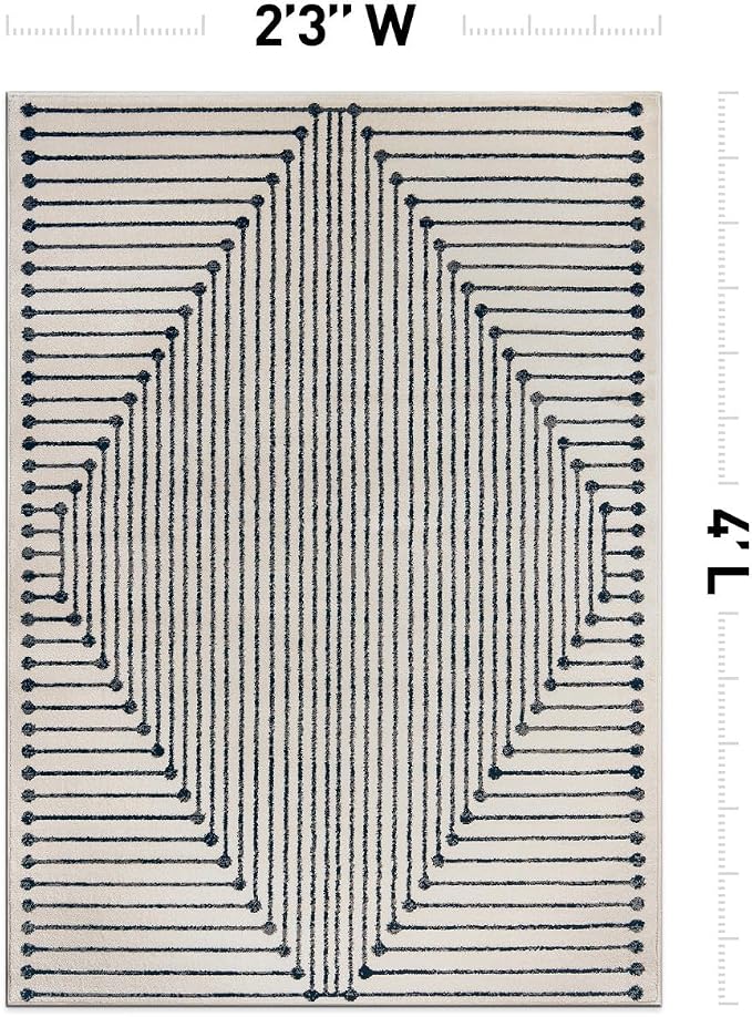 Rugshop Contemporary Bohemian Stripe Area Rug 2'3" x 4' Cream | Jute Backing, Soft Medium Pile, Stain Resistant, No Shedding, Entryway, Bedside, Kitchen, Bathroom, Nursery, Foyer