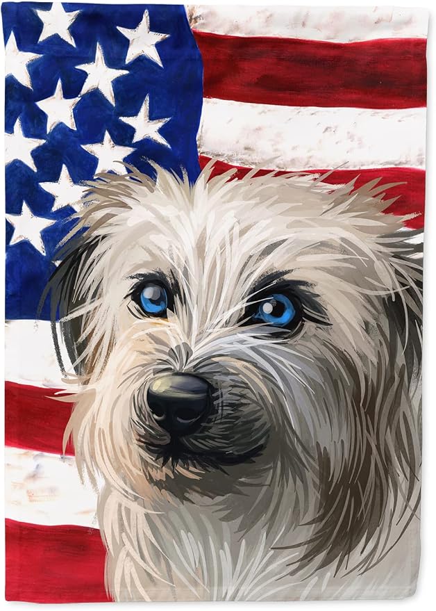Caroline's Treasures CK6670CHF Pyrenean Shepherd Dog American Flag House Flag Large Porch Sleeve Pole Decorative Outside Yard Banner Artwork Wall Hanging, Polyester, House Size, Multicolor