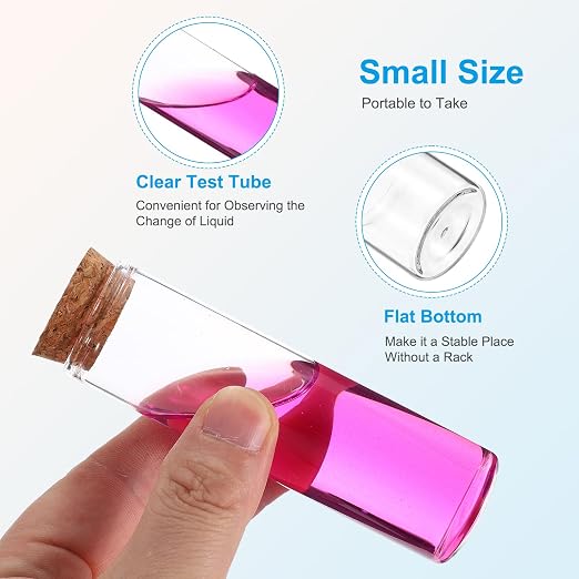 PATIKIL 50ml Test Tubes, 12pcs 3.94x1.18 Glass Clear Flat Bottom Test Tube Containers with Cork Stopper for Bead Party Candy Bath Salt Storage Scientific Experiment Plant Propagation