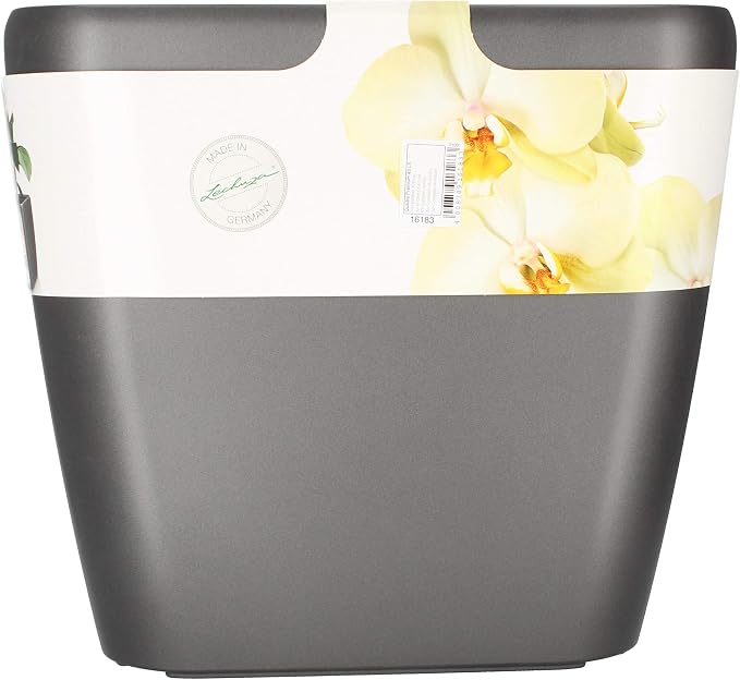 Lechuza Quadro LS 43 Charcoal Metallic, Self-Watering Square Planter, H15.4 L16.9 W16.9 in