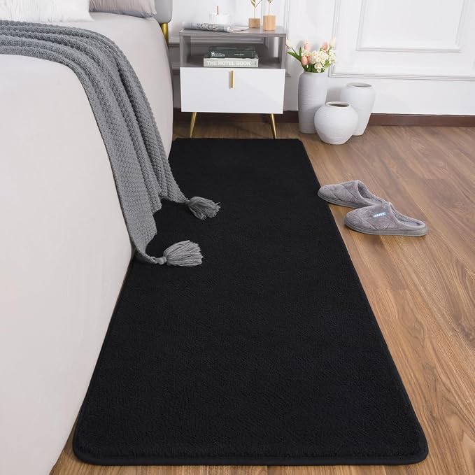 AROGAN 2x6 Runner Rug for Hallway, Long Runner Rugs Non Slip, Black | Soft Washable Memory Foam Carpet for Bedroom, Non Slip Backing Runners Rug for Hallways, Kitchen, Bathroom, Entryway Home