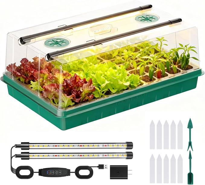 Seed Starter Trays with Grow Lights, Grow Lights for Seed Starting Kit, Timming Set, Indoor Plant Growing Kit for Gardeners, Germination Trays Kits, Gardening Gifts for Women, Mom Gifts (60 Cells)