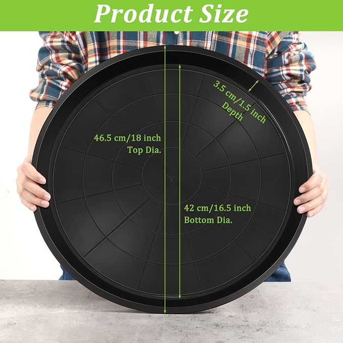 Eccliy 12 Pcs Plastic Plant Saucers Round Plant Tray Large Flower Pot Heavy Duty Planter Water Trays Thick Planter Drip Saucers for Indoors and Outdoors(18 Inch,Black)