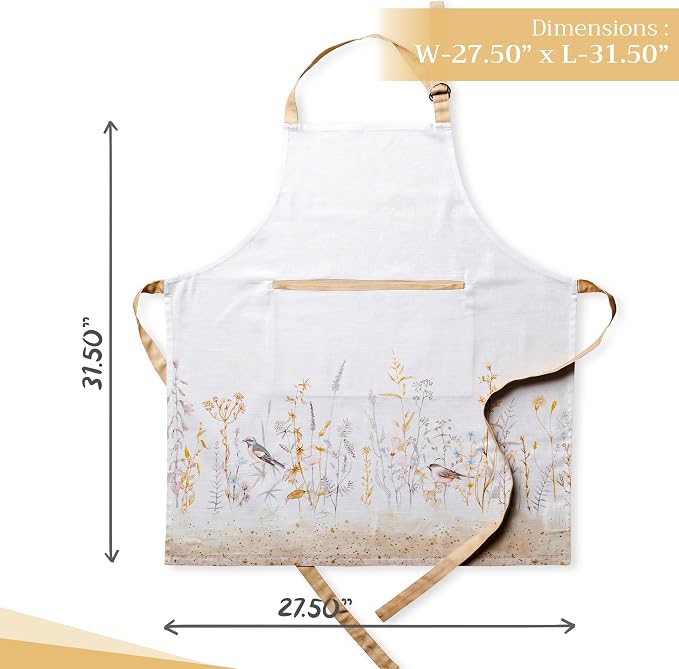 Maison d' Hermine Aprons for women with Pocket 100% Cotton (27.50"x31.50") | Adjustable Neck Strap & long ties Apron Men Chef Wedding Cooking Gardening Server Maid